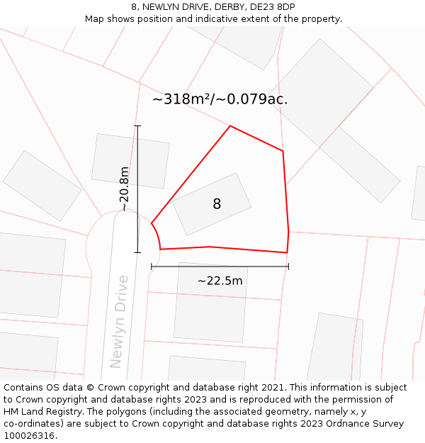 8, NEWLYN DRIVE, DERBY, DE23 8DP: Plot and title map