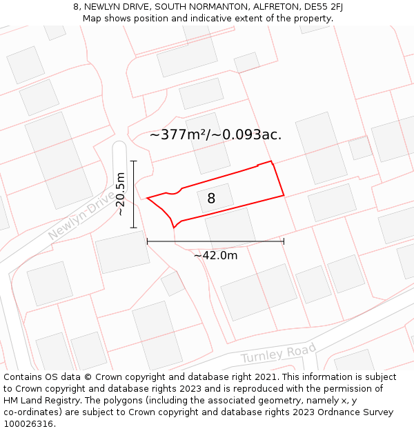 8, NEWLYN DRIVE, SOUTH NORMANTON, ALFRETON, DE55 2FJ: Plot and title map