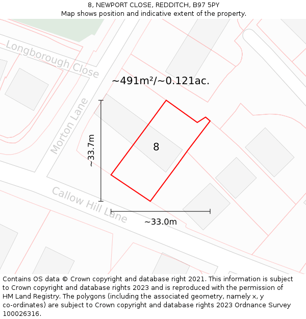 8, NEWPORT CLOSE, REDDITCH, B97 5PY: Plot and title map