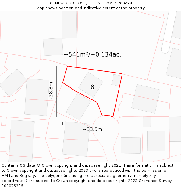 8, NEWTON CLOSE, GILLINGHAM, SP8 4SN: Plot and title map
