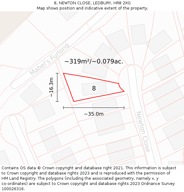 8, NEWTON CLOSE, LEDBURY, HR8 2XG: Plot and title map