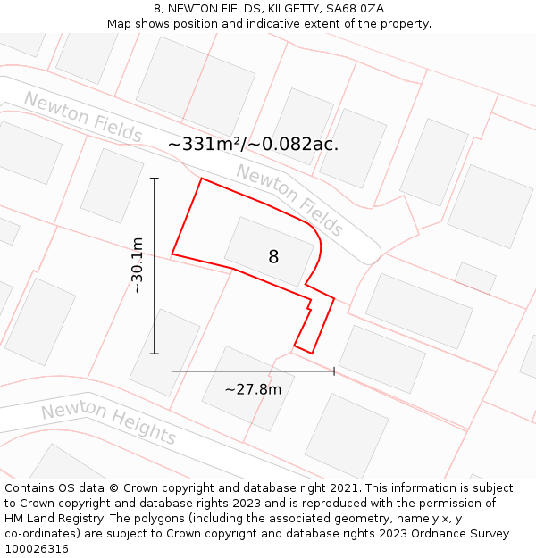 8, NEWTON FIELDS, KILGETTY, SA68 0ZA: Plot and title map