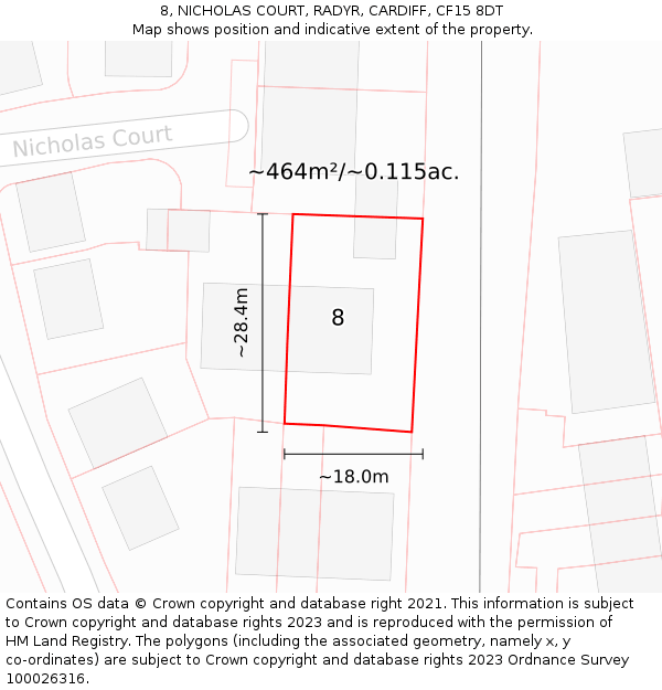 8, NICHOLAS COURT, RADYR, CARDIFF, CF15 8DT: Plot and title map