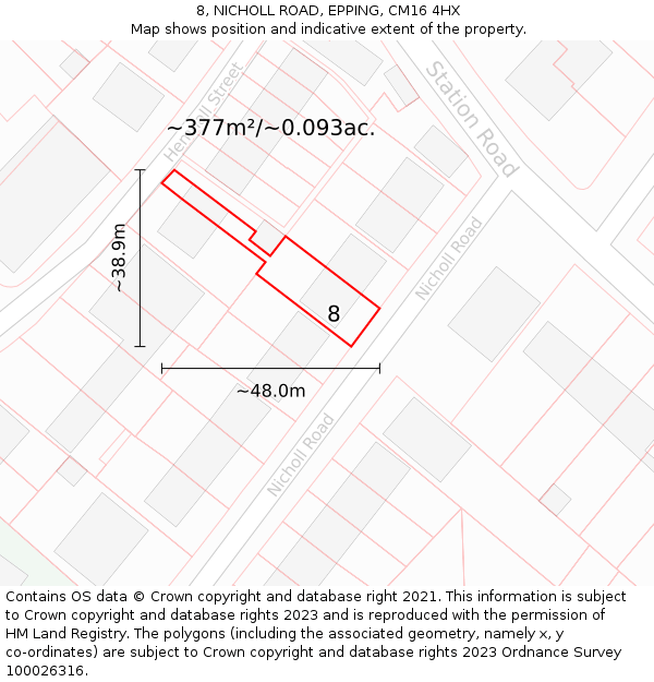 8, NICHOLL ROAD, EPPING, CM16 4HX: Plot and title map