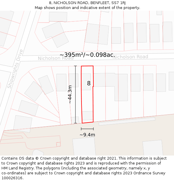8, NICHOLSON ROAD, BENFLEET, SS7 1RJ: Plot and title map