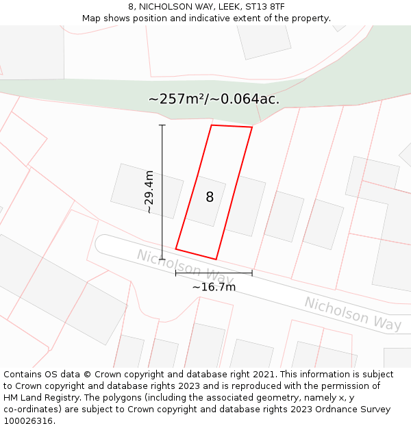 8, NICHOLSON WAY, LEEK, ST13 8TF: Plot and title map