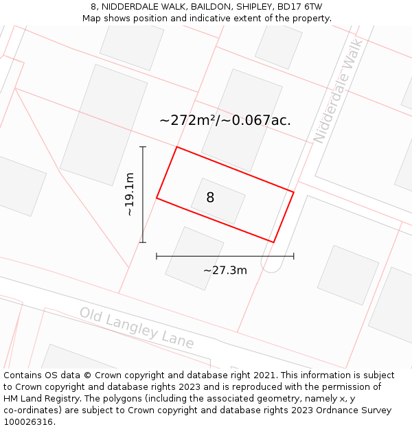 8, NIDDERDALE WALK, BAILDON, SHIPLEY, BD17 6TW: Plot and title map
