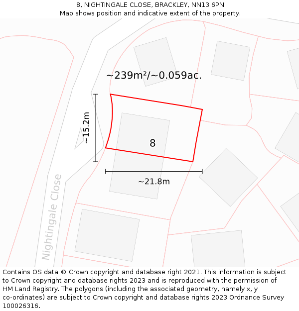 8, NIGHTINGALE CLOSE, BRACKLEY, NN13 6PN: Plot and title map