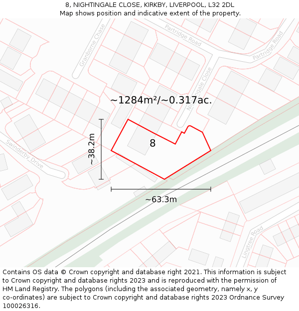 8, NIGHTINGALE CLOSE, KIRKBY, LIVERPOOL, L32 2DL: Plot and title map