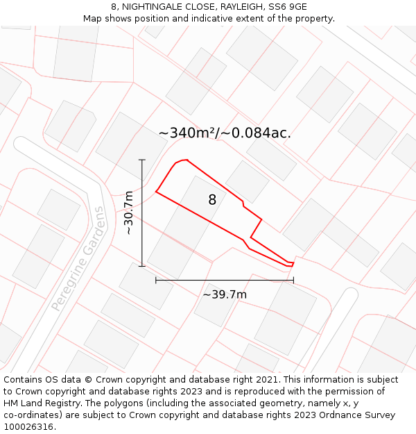 8, NIGHTINGALE CLOSE, RAYLEIGH, SS6 9GE: Plot and title map
