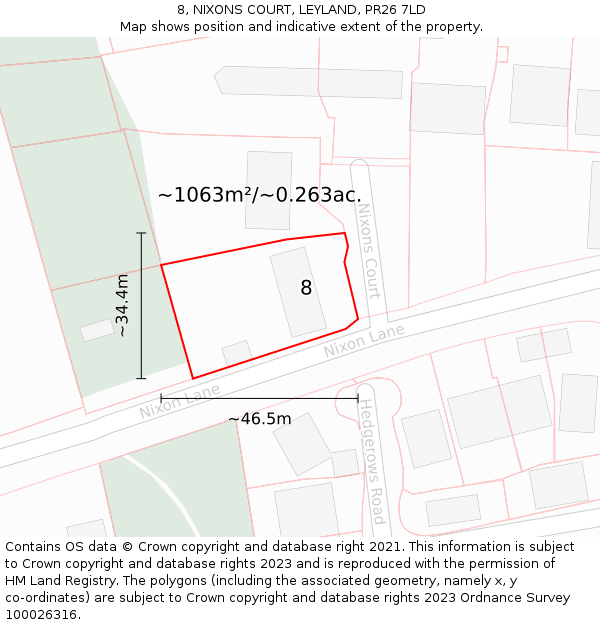 8, NIXONS COURT, LEYLAND, PR26 7LD: Plot and title map
