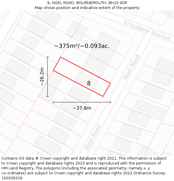 8, NOEL ROAD, BOURNEMOUTH, BH10 4DP: Plot and title map