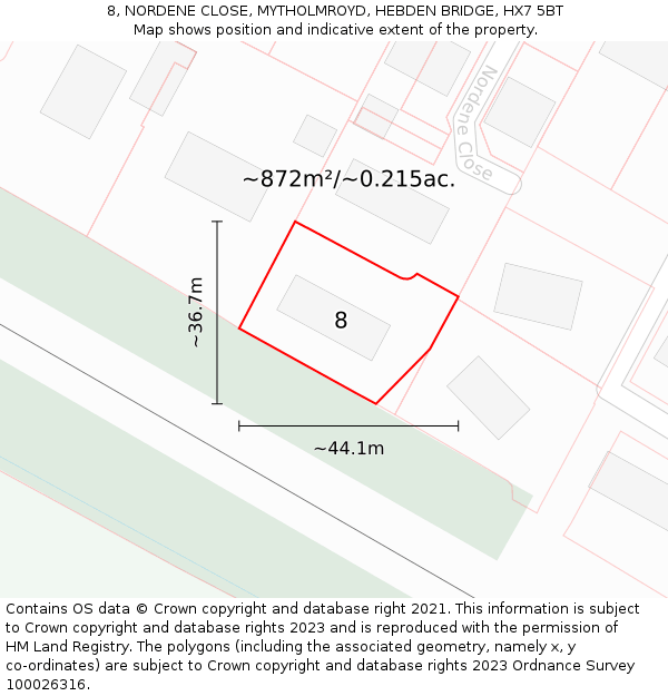 8, NORDENE CLOSE, MYTHOLMROYD, HEBDEN BRIDGE, HX7 5BT: Plot and title map