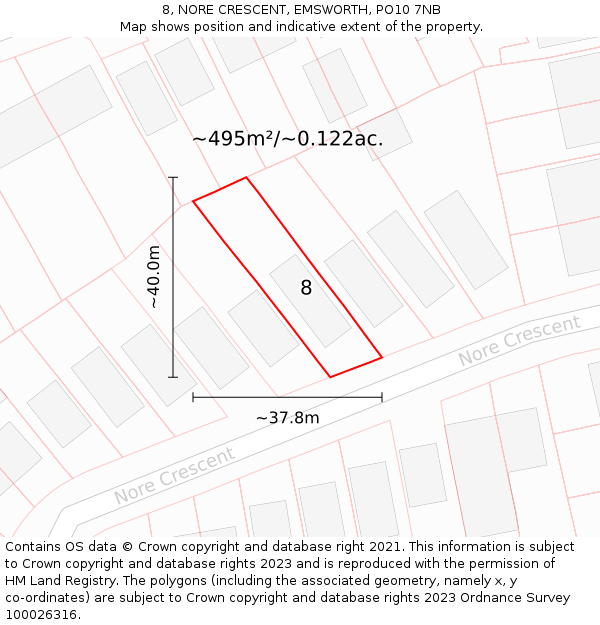 8, NORE CRESCENT, EMSWORTH, PO10 7NB: Plot and title map