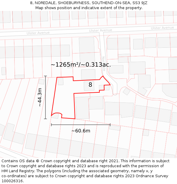 8, NOREDALE, SHOEBURYNESS, SOUTHEND-ON-SEA, SS3 9JZ: Plot and title map