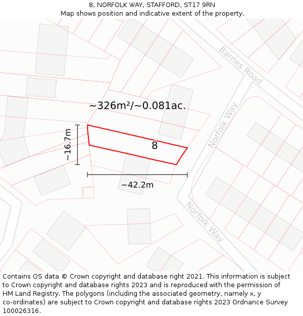 8, NORFOLK WAY, STAFFORD, ST17 9RN: Plot and title map