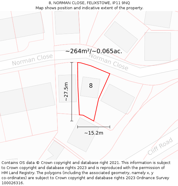 8, NORMAN CLOSE, FELIXSTOWE, IP11 9NQ: Plot and title map