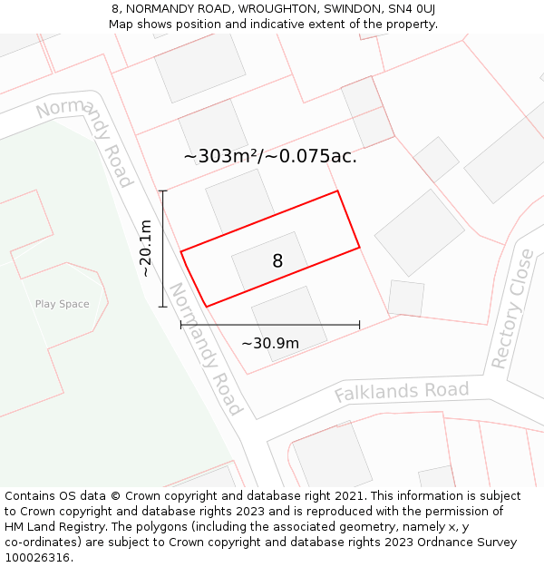 8, NORMANDY ROAD, WROUGHTON, SWINDON, SN4 0UJ: Plot and title map