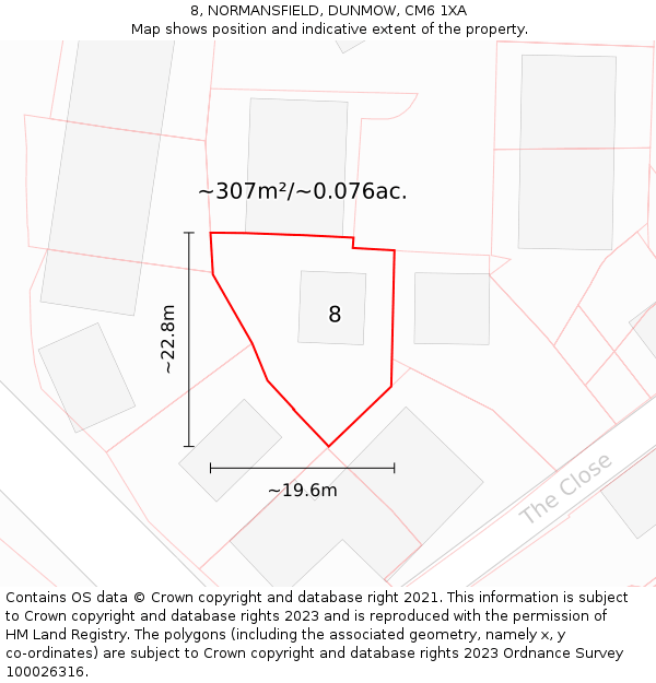 8, NORMANSFIELD, DUNMOW, CM6 1XA: Plot and title map