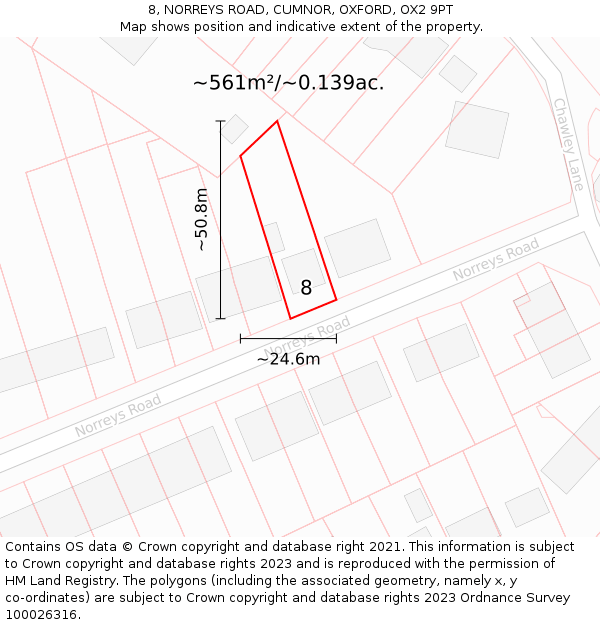 8, NORREYS ROAD, CUMNOR, OXFORD, OX2 9PT: Plot and title map