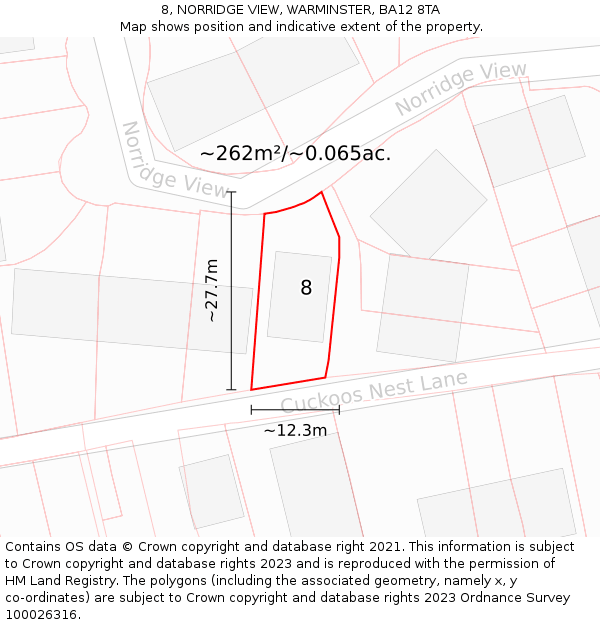 8, NORRIDGE VIEW, WARMINSTER, BA12 8TA: Plot and title map
