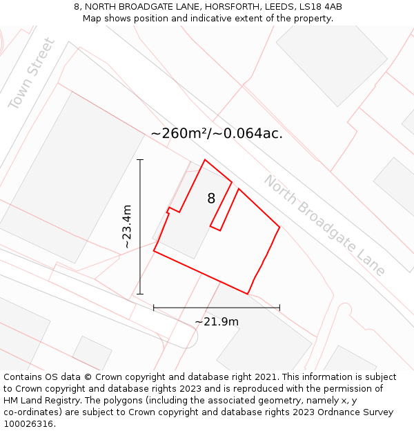8, NORTH BROADGATE LANE, HORSFORTH, LEEDS, LS18 4AB: Plot and title map