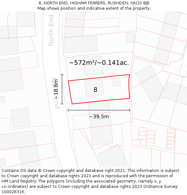 8, NORTH END, HIGHAM FERRERS, RUSHDEN, NN10 8JB: Plot and title map