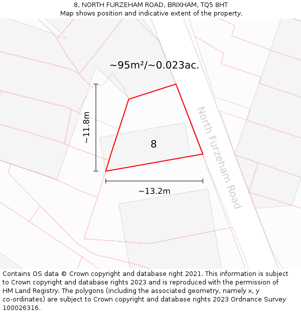8, NORTH FURZEHAM ROAD, BRIXHAM, TQ5 8HT: Plot and title map