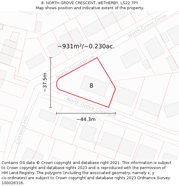 8, NORTH GROVE CRESCENT, WETHERBY, LS22 7PY: Plot and title map
