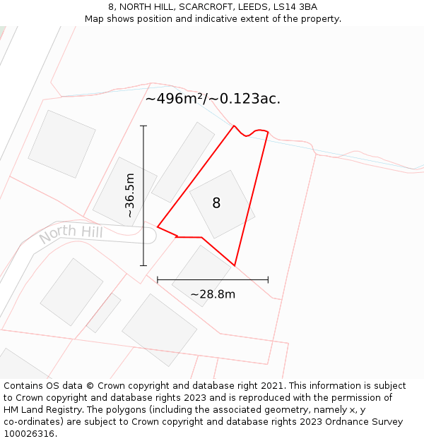 8, NORTH HILL, SCARCROFT, LEEDS, LS14 3BA: Plot and title map