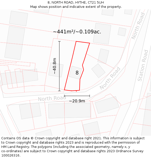 8, NORTH ROAD, HYTHE, CT21 5UH: Plot and title map