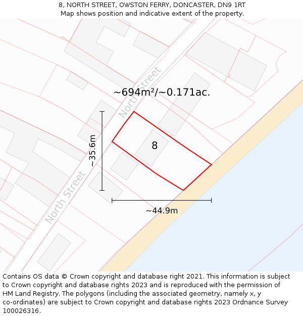 8, NORTH STREET, OWSTON FERRY, DONCASTER, DN9 1RT: Plot and title map