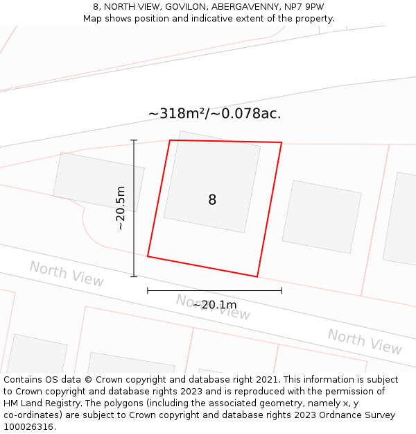 8, NORTH VIEW, GOVILON, ABERGAVENNY, NP7 9PW: Plot and title map