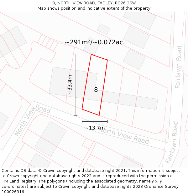 8, NORTH VIEW ROAD, TADLEY, RG26 3SW: Plot and title map