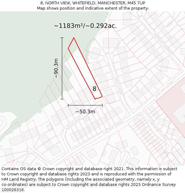 8, NORTH VIEW, WHITEFIELD, MANCHESTER, M45 7UP: Plot and title map