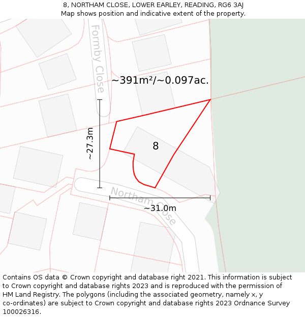 8, NORTHAM CLOSE, LOWER EARLEY, READING, RG6 3AJ: Plot and title map