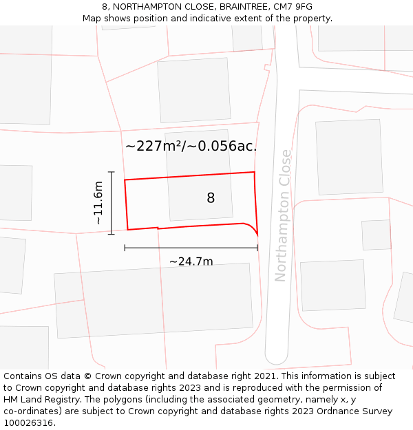 8, NORTHAMPTON CLOSE, BRAINTREE, CM7 9FG: Plot and title map
