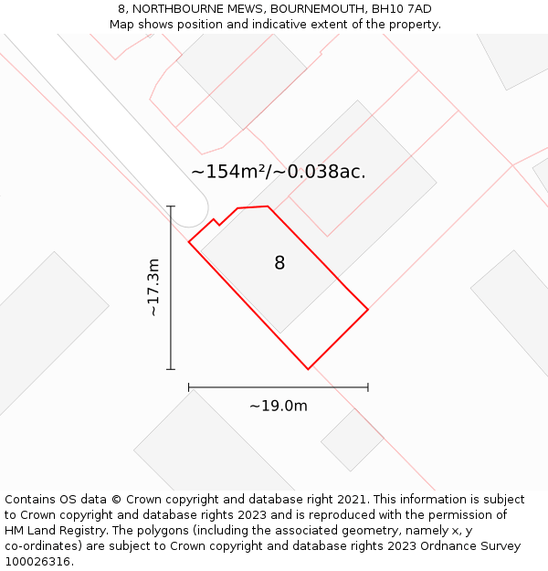 8, NORTHBOURNE MEWS, BOURNEMOUTH, BH10 7AD: Plot and title map