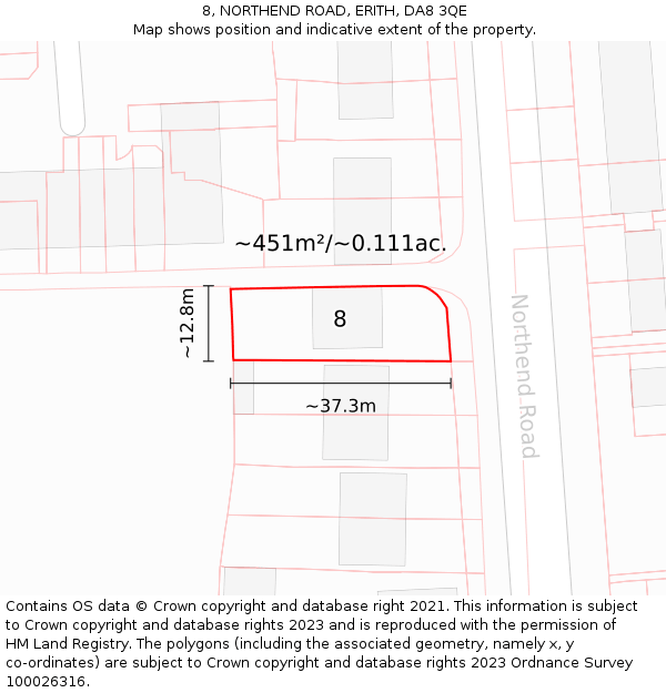 8, NORTHEND ROAD, ERITH, DA8 3QE: Plot and title map