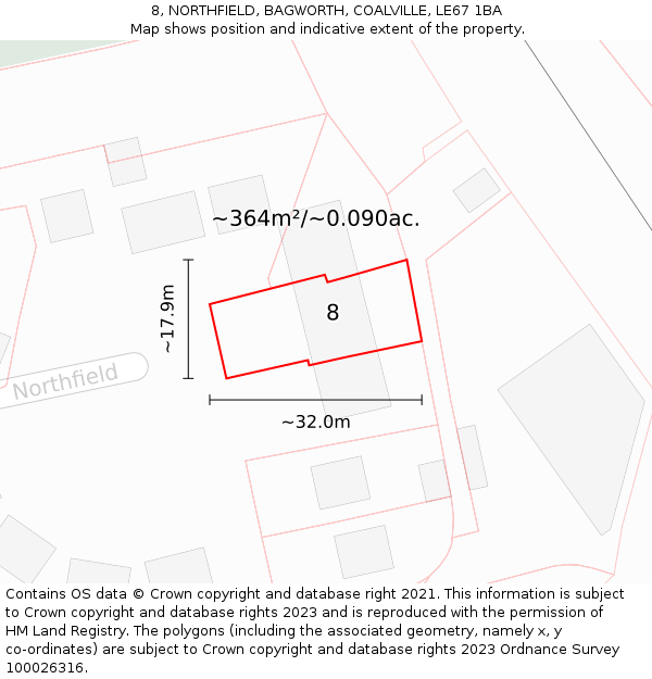 8, NORTHFIELD, BAGWORTH, COALVILLE, LE67 1BA: Plot and title map