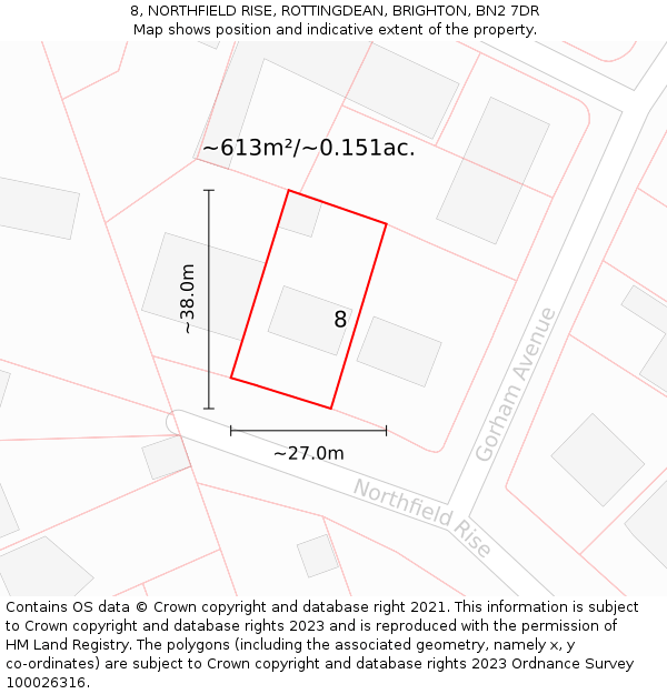 8, NORTHFIELD RISE, ROTTINGDEAN, BRIGHTON, BN2 7DR: Plot and title map