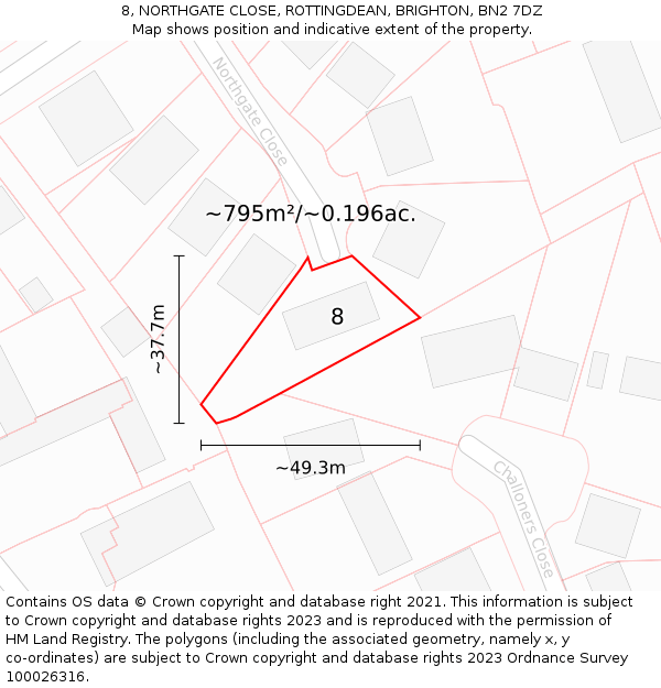 8, NORTHGATE CLOSE, ROTTINGDEAN, BRIGHTON, BN2 7DZ: Plot and title map