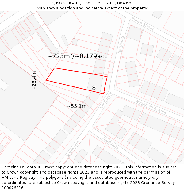8, NORTHGATE, CRADLEY HEATH, B64 6AT: Plot and title map