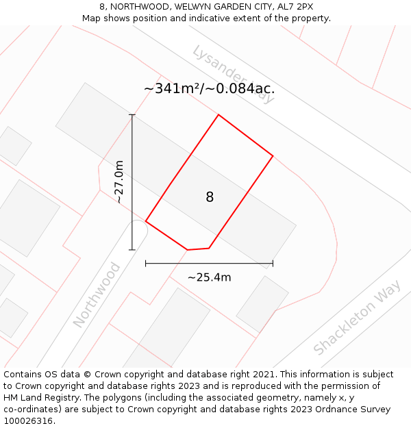 8, NORTHWOOD, WELWYN GARDEN CITY, AL7 2PX: Plot and title map