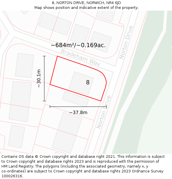 8, NORTON DRIVE, NORWICH, NR4 6JD: Plot and title map