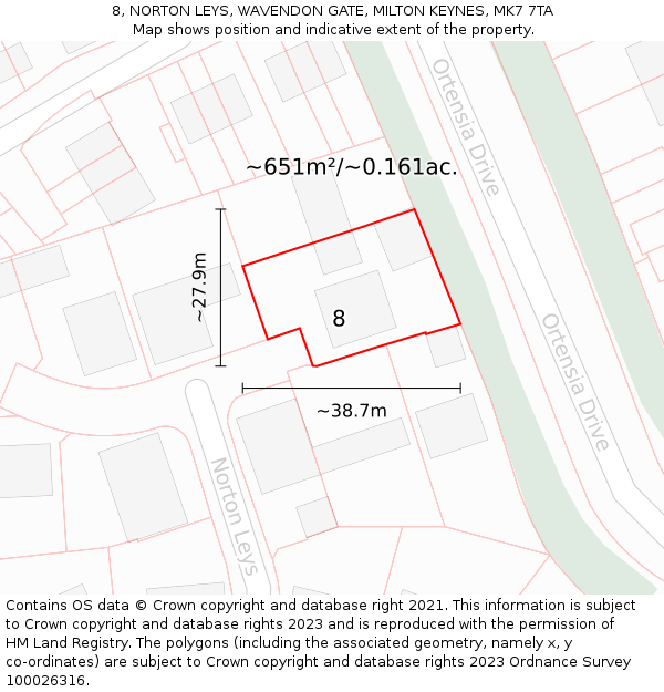 8, NORTON LEYS, WAVENDON GATE, MILTON KEYNES, MK7 7TA: Plot and title map