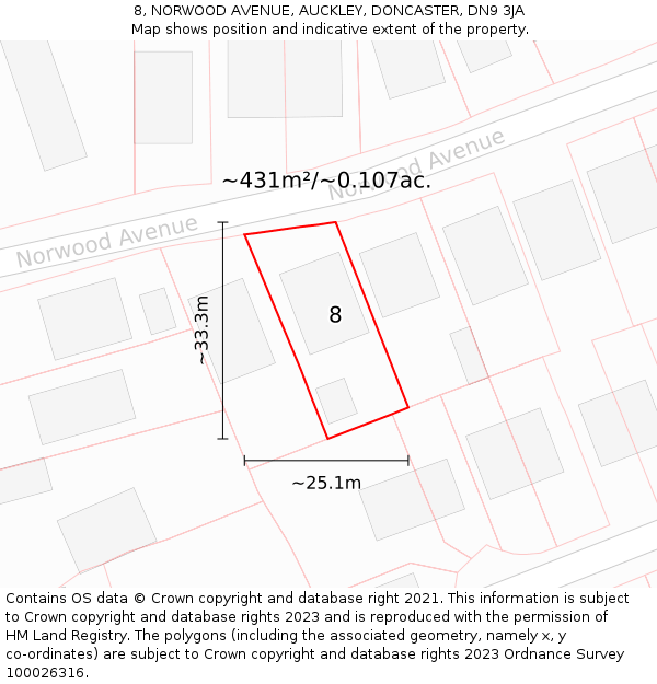8, NORWOOD AVENUE, AUCKLEY, DONCASTER, DN9 3JA: Plot and title map