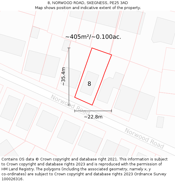 8, NORWOOD ROAD, SKEGNESS, PE25 3AD: Plot and title map