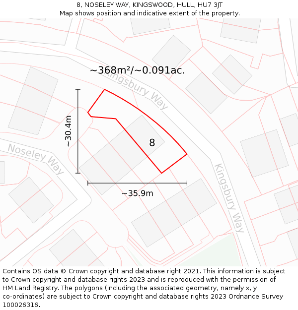 8, NOSELEY WAY, KINGSWOOD, HULL, HU7 3JT: Plot and title map