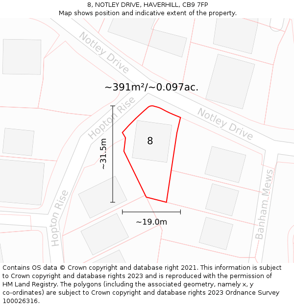 8, NOTLEY DRIVE, HAVERHILL, CB9 7FP: Plot and title map